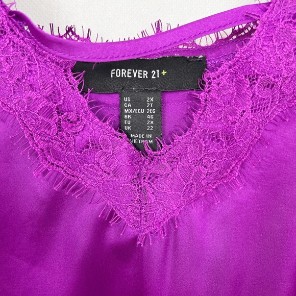 X Forever 21+ Y2K Purple Satin & Lace Trim Camisole Tank Top 90s - Size 2X - Picture 3 of 3